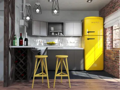 Холодильник smeg в интерьере — дизайн кухни лофт