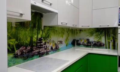 Стеклянный фартук для кухни природа — скинали для зеленой кухни