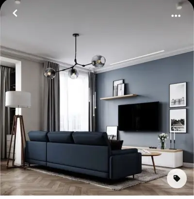 Гостиная с синим диваном — гостиная в серо голубых тонах