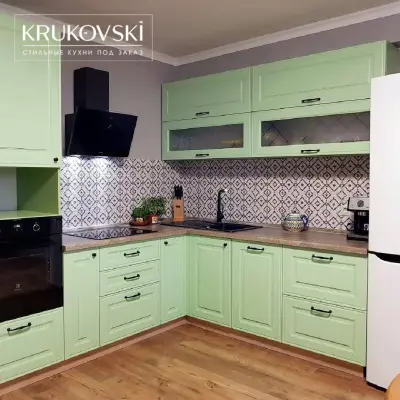 Кухня из зеленого мдф — кухонный гарнитур фисташкового цвета