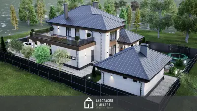 Проект дома двухэтажного с гаражом и террасой