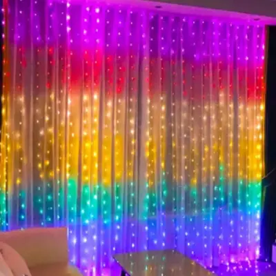 Радужная светодиодная гирлянда-занавес garland curtain — штора гирлянда