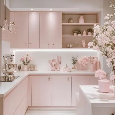Современный дизайн кухни — розовые кухни