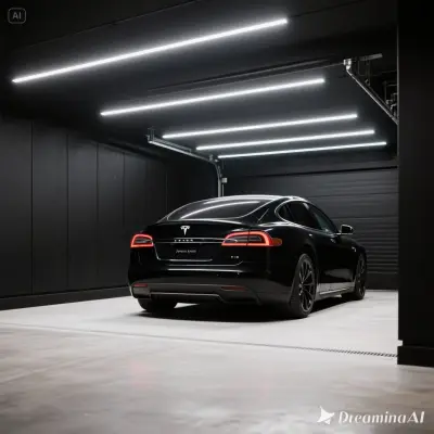 Интерьер гаража — автомобиль tesla