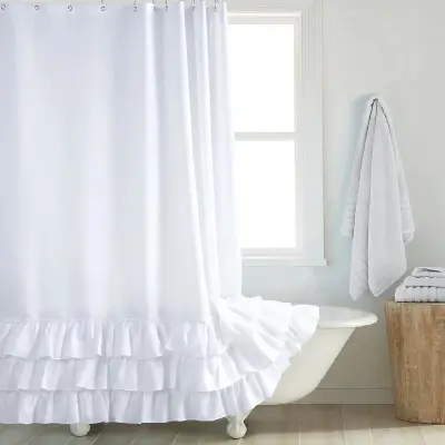 Занавеска для душа frayed ruffle белая — штора для ванной тканевая