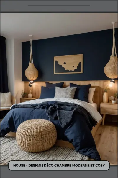 Déco chambre bleue nuit — интерьер спальной