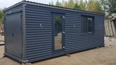 Блок контейнер вагончик металлический домик для дачи 2.40х7х2.40м в цвете графит
