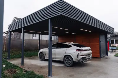 Современные навесы для авто — навес на 2 машины с хозблоком