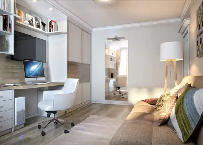 Спальня кабинет в одной комнате — дизайн комнаты с компьютерным столом