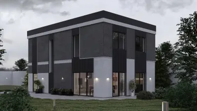 Проект двухэтажного дома с плоской крышей из полистиролбетона myhouse 150