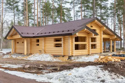 Дома из оцилиндрованного бревна — одноэтажный дом из сруба