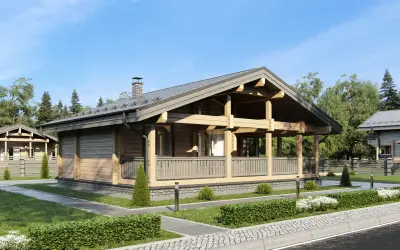 Дома из клееного бруса — баня шале с террасой