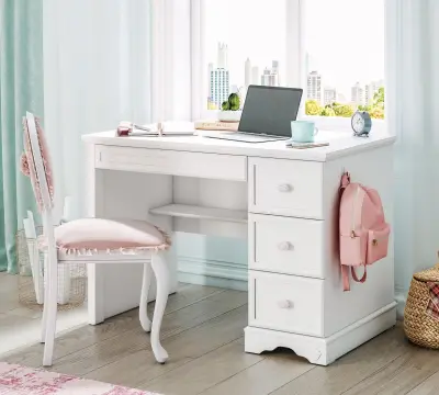 Письменный стол cilek узкий rustic white m — письменный стол для девочки
